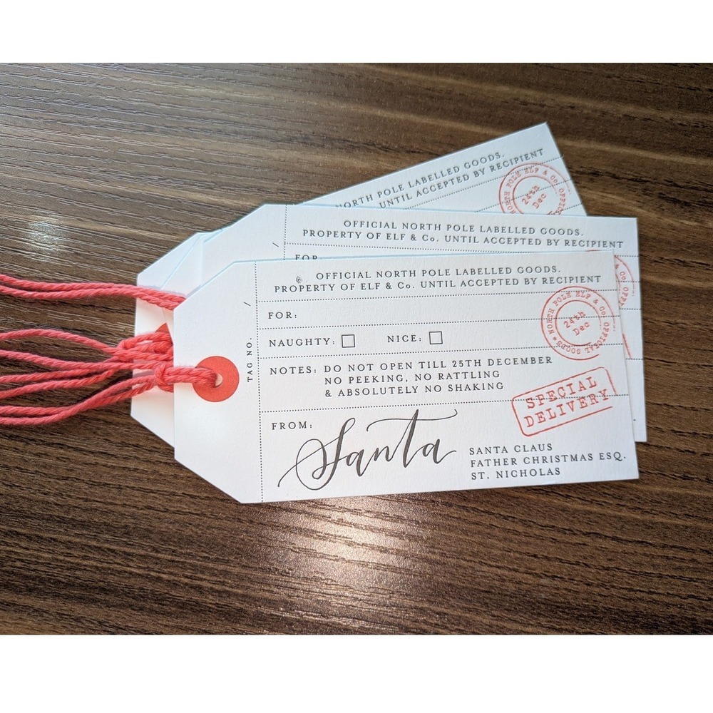Christmas Gift Tags OS White Santa North Pole 4 Tags Christmas